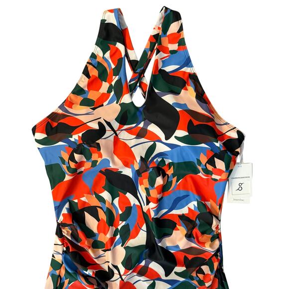 Jasambac Modest Swim Dress Size L Floral Print One Piece Skirted New NO BRIEFS - Picture 2 of 11